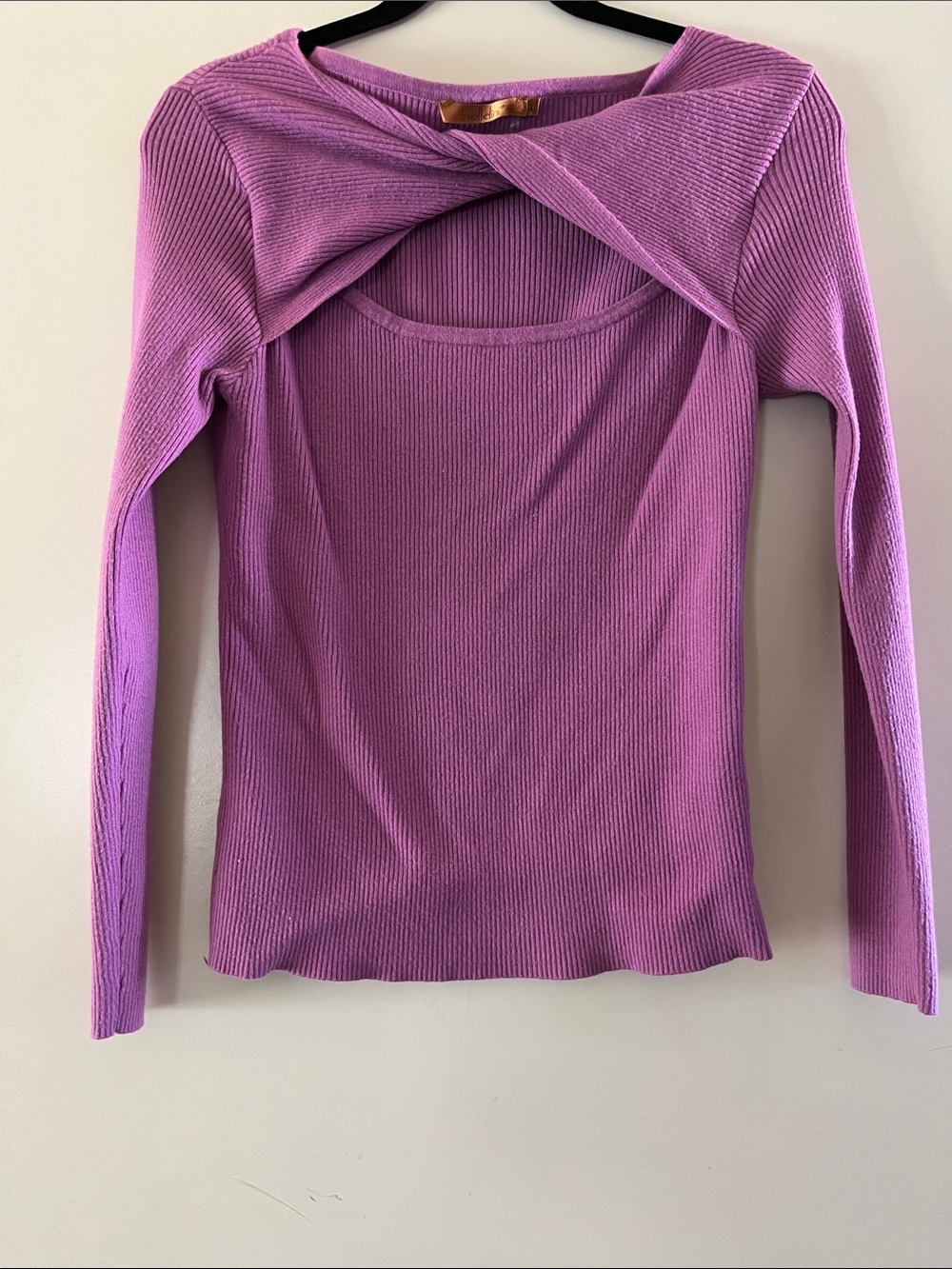Belldini Lilac Twist-Front Ribbed Long Sleeve Top